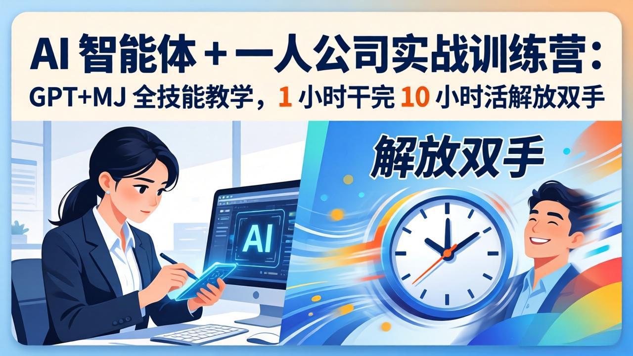 AI 智能体 + 一人公司实战训练营：GPT+MJ 全技能教学，1 小时干完 10 小时活解放双手云学当下-创业资源网-知予轻创网-资源整合-互联网创业课程云学当下
