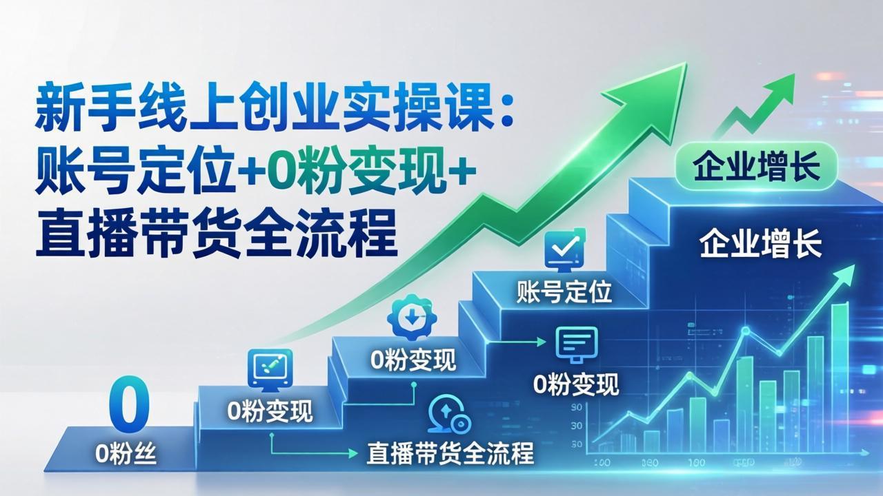 新手线上创业实操课：账号定位+0粉变现+直播带货全流程，企业用户增长一步到位云学当下-创业资源网-知予轻创网-资源整合-互联网创业课程云学当下