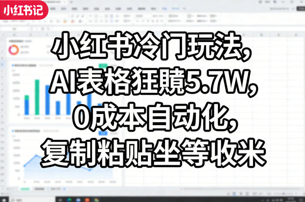 小红书冷门玩法，AI表格狂賺5.7W，0成本自动化，复制粘贴坐等收米云学当下-创业资源网-知予轻创网-资源整合-互联网创业课程云学当下